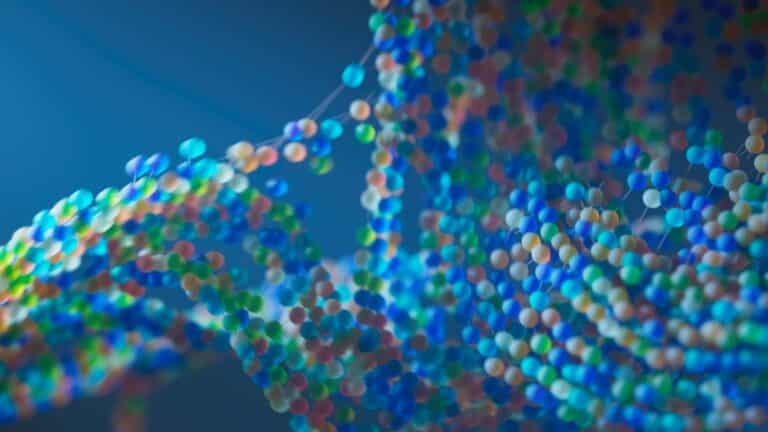 Colorful abstract representation of a molecular structure with interconnected spheres.